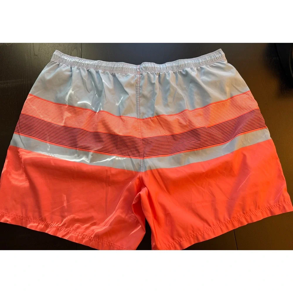 Nautica Swim‎ Trunks Mens 6XL Striped Coral/Blue Mesh-Lined Board Shorts